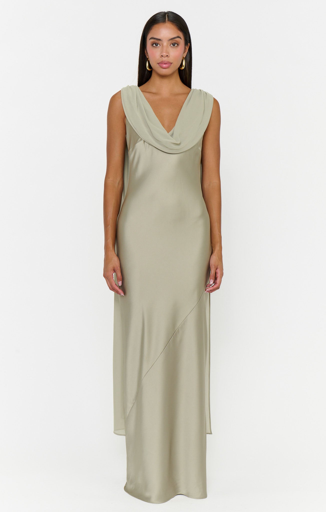 Maya Maxi Dress ~ Moss Green Luxe Satin - Image 3