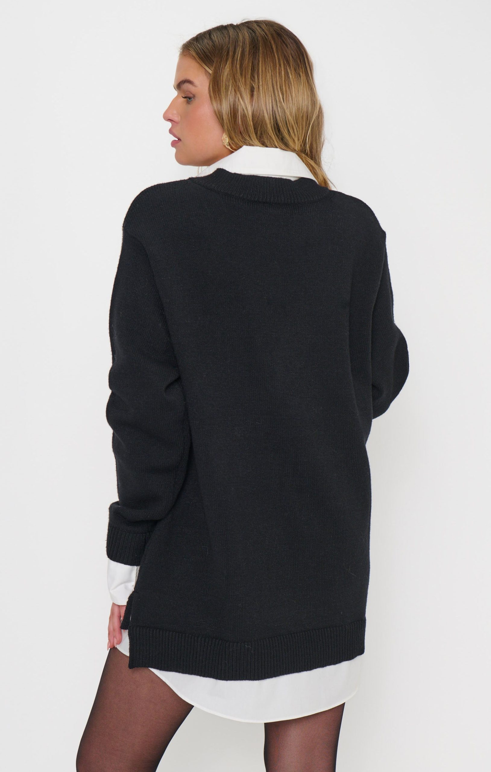 Lyle Collared Sweater Dress ~ White Black Knit - Image 3