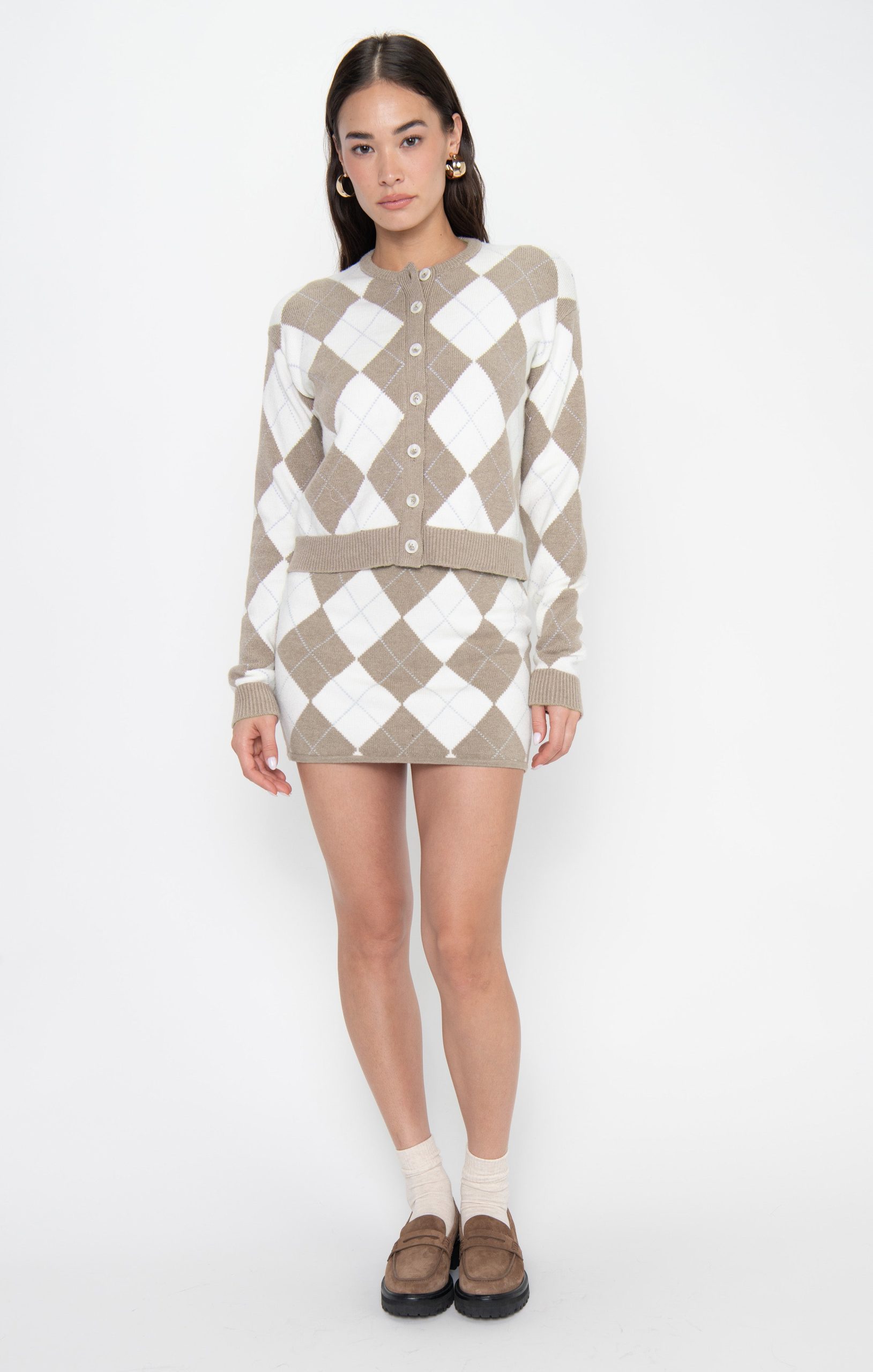 Throw On Cardigan ~ Neutral Argyle Knit