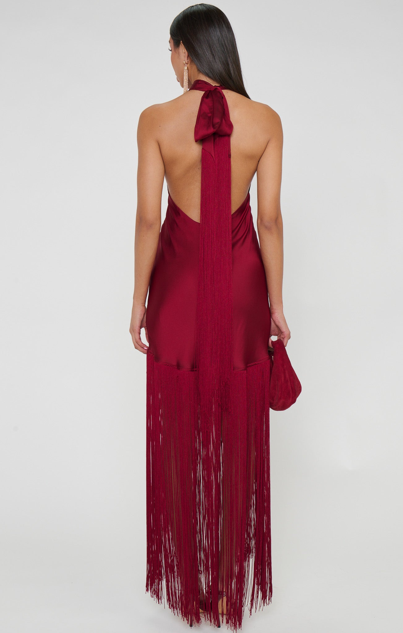 Jasmine Fringe Maxi Dress ~ Cranberry Luxe Satin - Image 7
