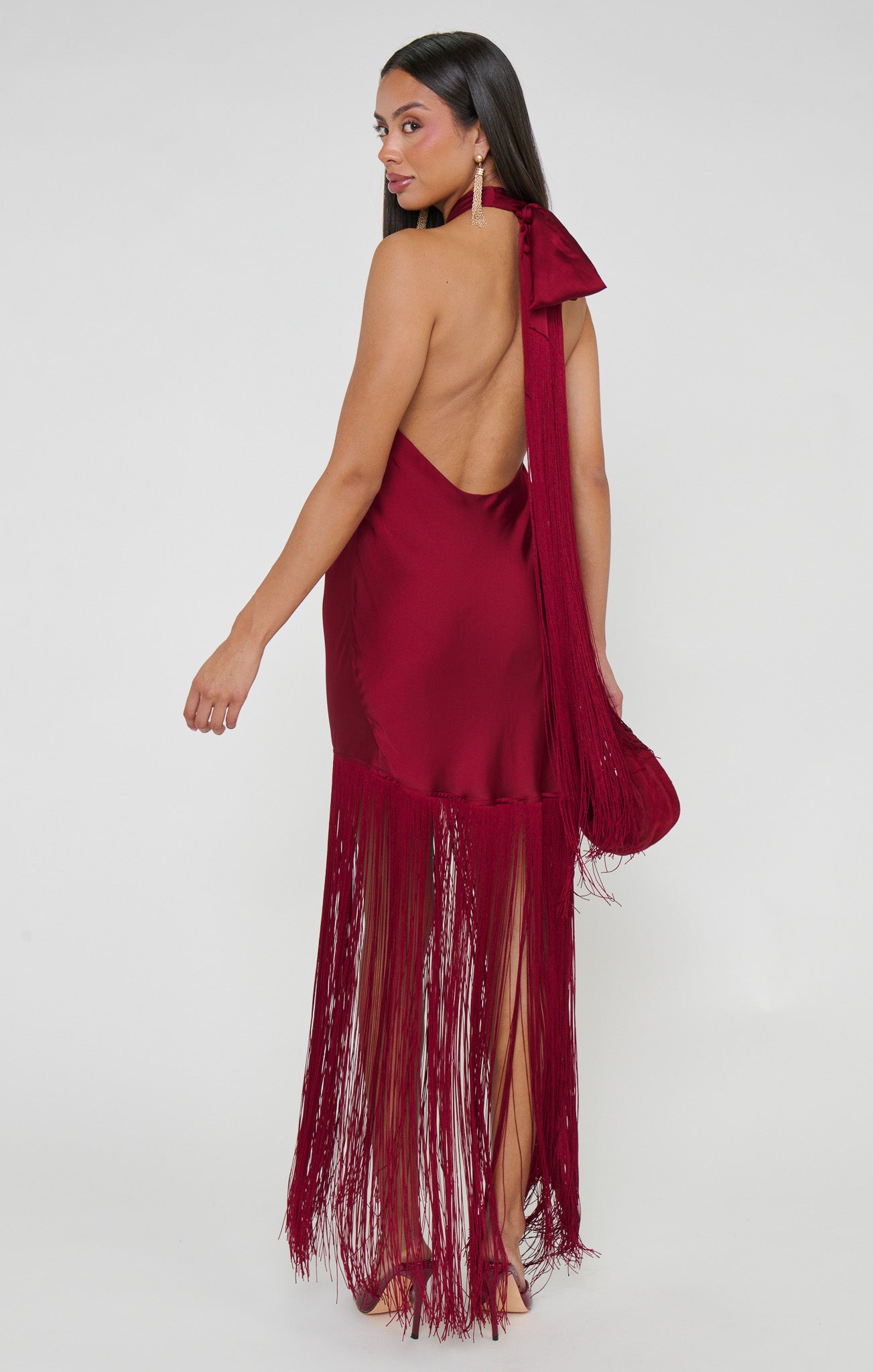 Jasmine Fringe Maxi Dress ~ Cranberry Luxe Satin - Image 8