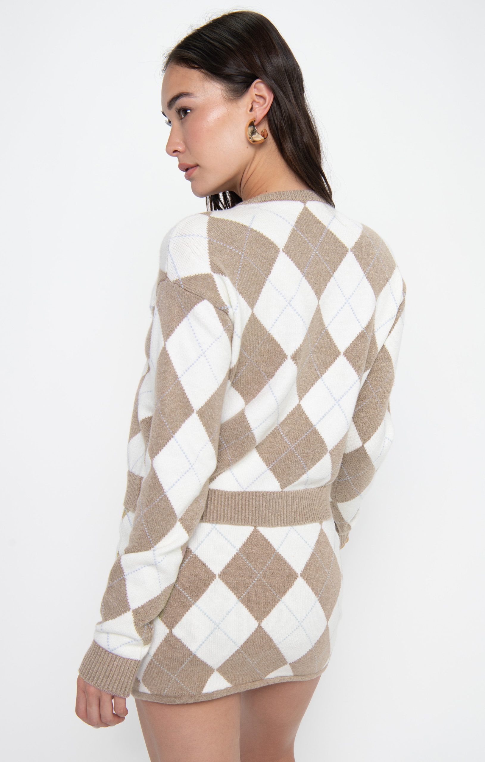Throw On Cardigan ~ Neutral Argyle Knit - Image 3