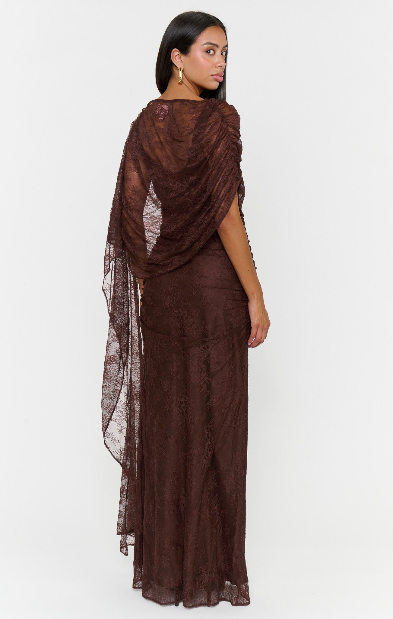 Angelina Maxi Dress ~ Chocolate Luxe Satin With Lace - Image 3