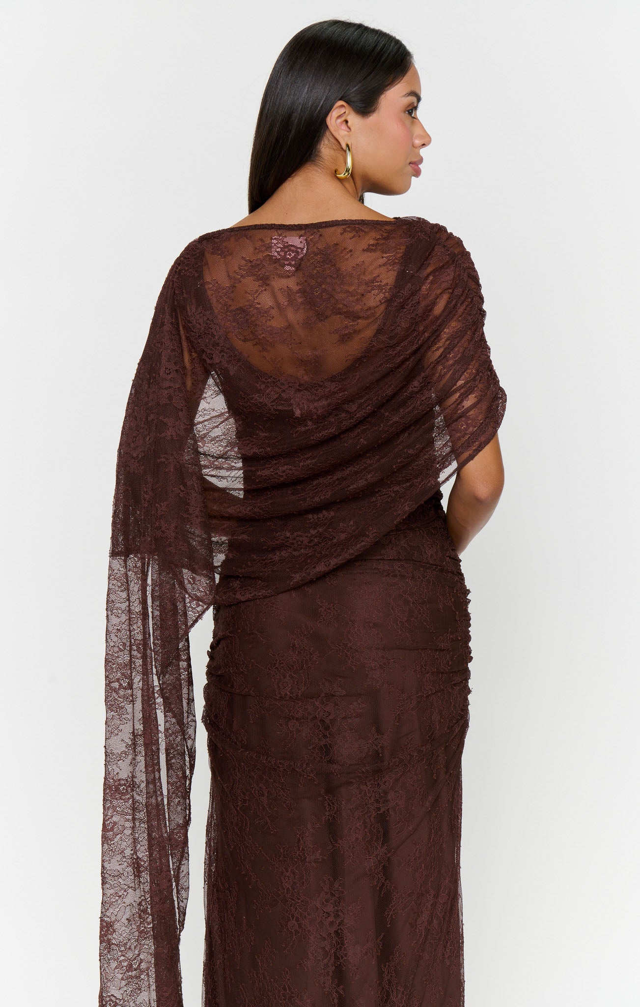 Angelina Maxi Dress ~ Chocolate Luxe Satin With Lace - Image 4