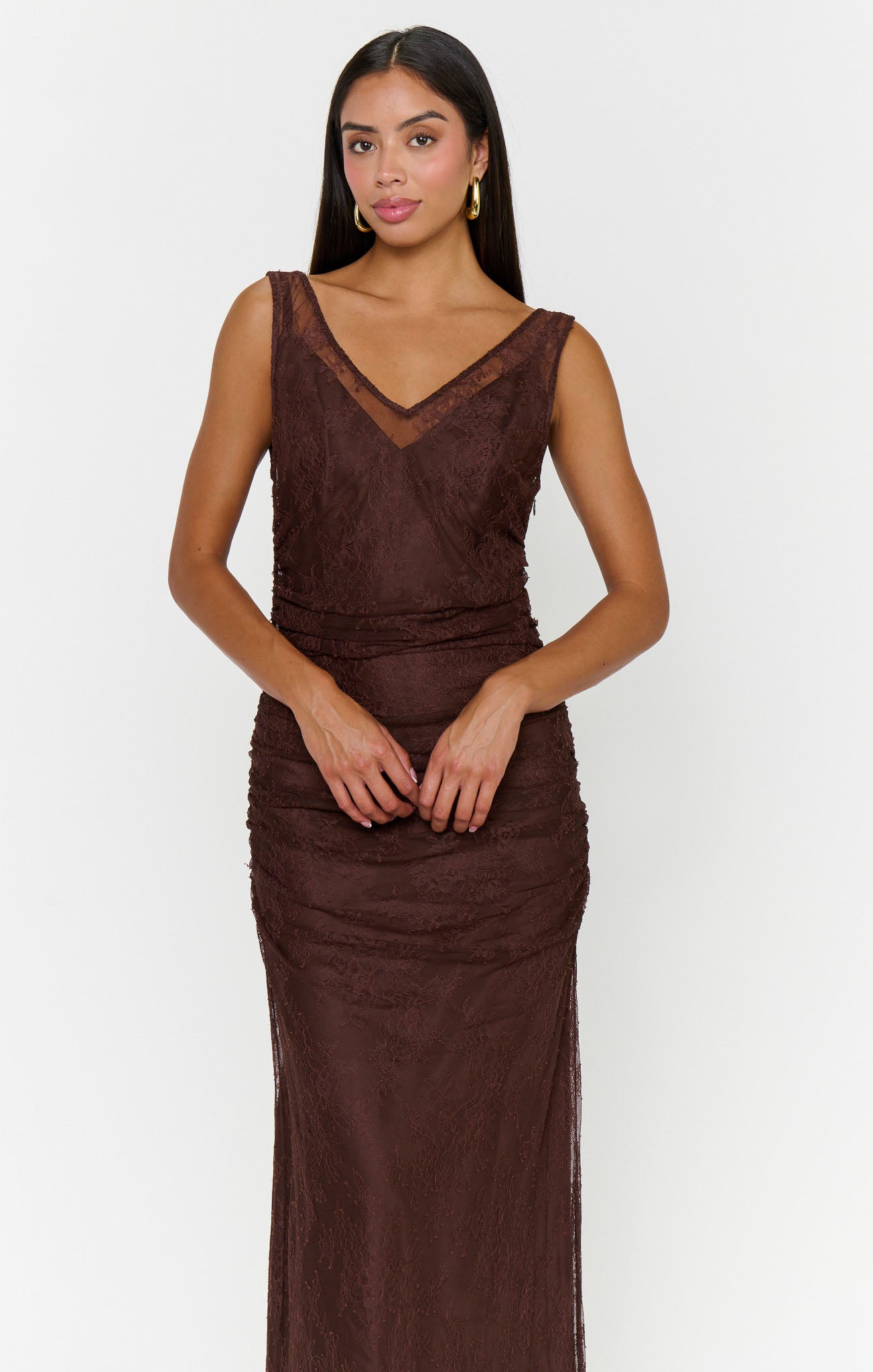 Angelina Maxi Dress ~ Chocolate Luxe Satin With Lace - Image 5