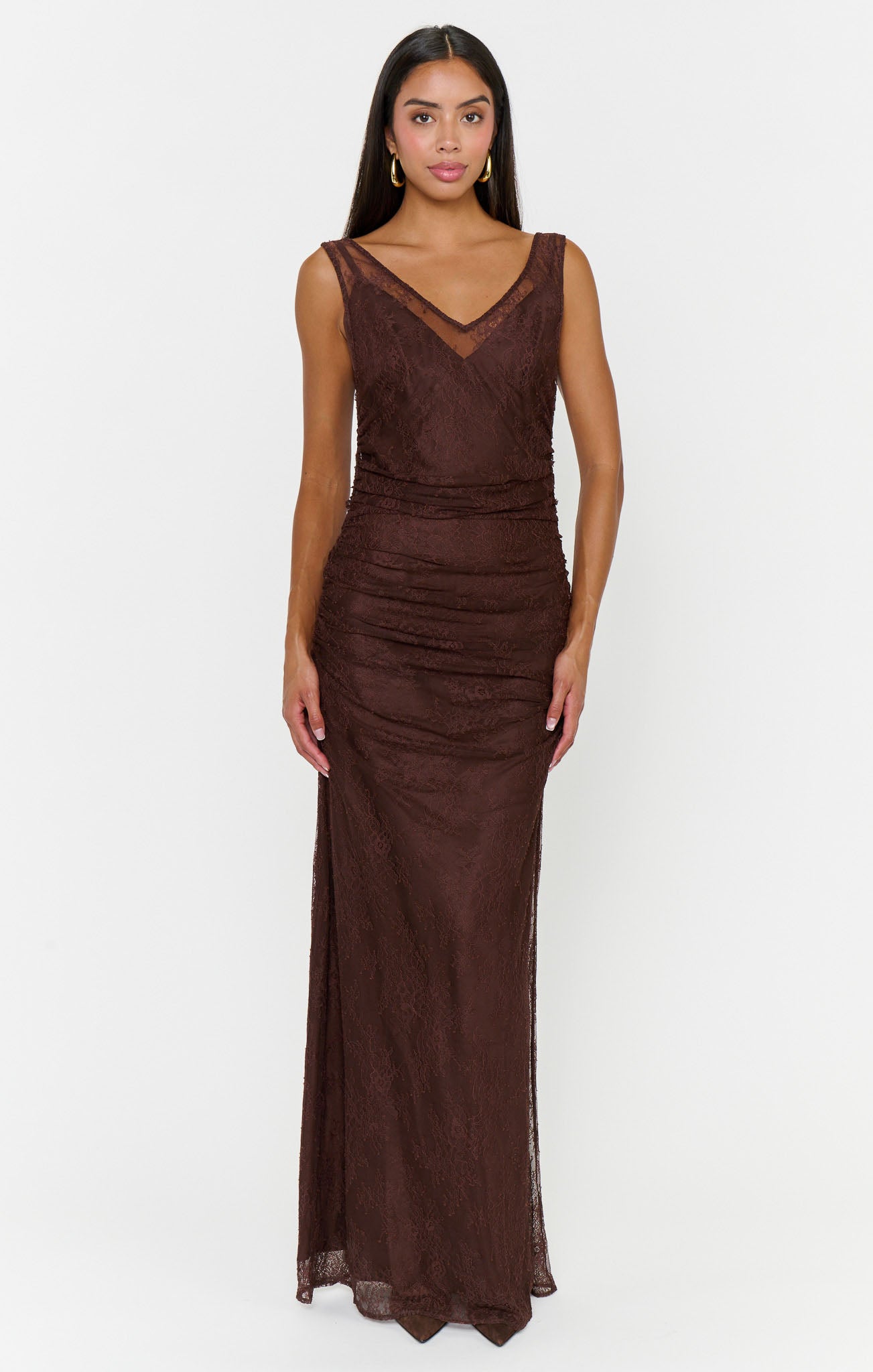 Angelina Maxi Dress ~ Chocolate Luxe Satin With Lace - Image 6