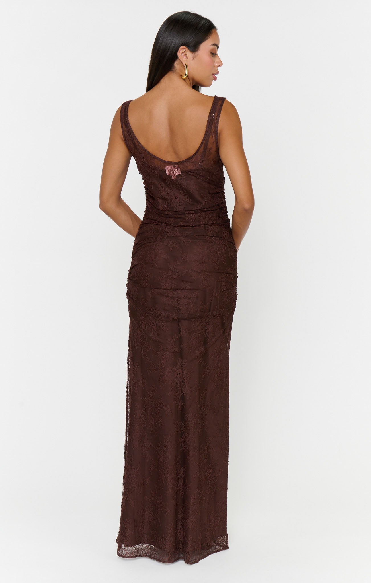 Angelina Maxi Dress ~ Chocolate Luxe Satin With Lace - Image 7