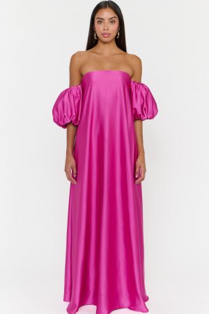 Cassy Maxi Dress ~ Rich Magenta Luxe Satin