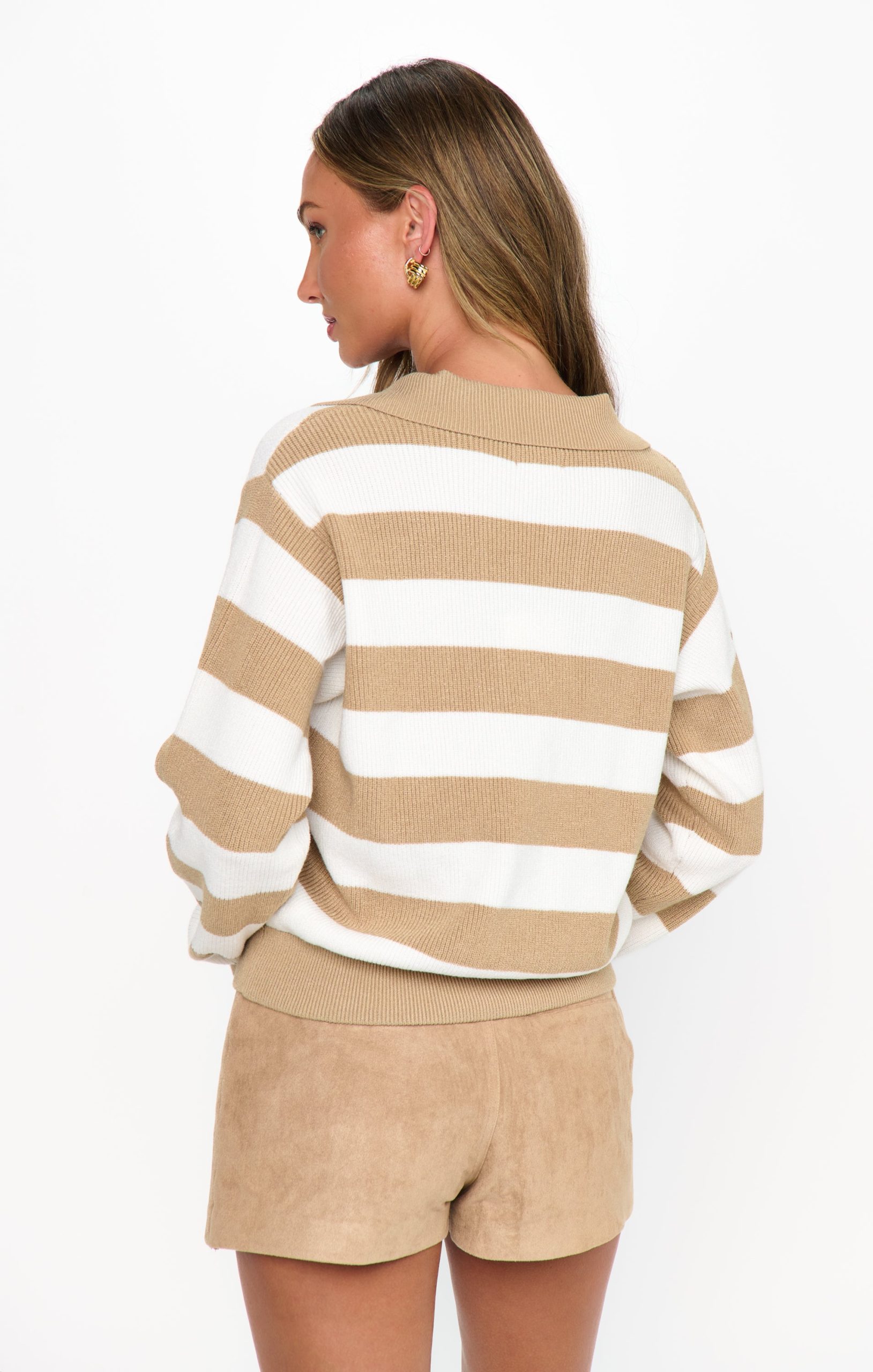 League Sweater ~ Beige Rugby Stripe Knit - Image 2